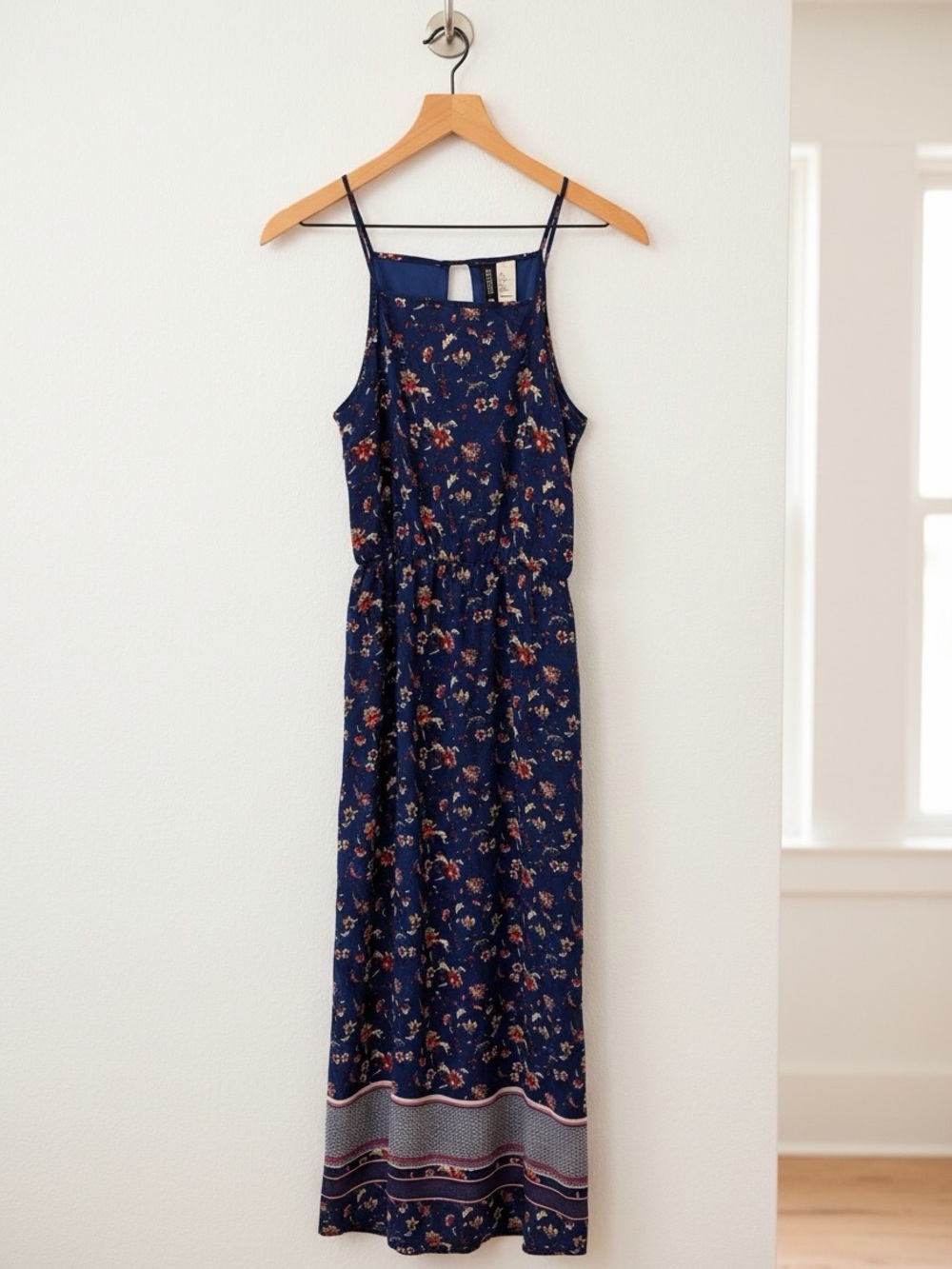 H&M Navy Floral Maxi Dress with Spaghetti Straps